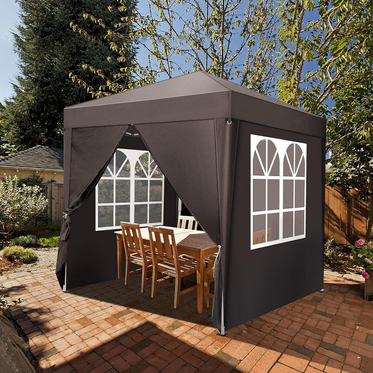 FALTPAVILLON 2 x 2 m Grau mit 4 Seitenteilen - Schwarz, Textil (200/255/200cm)