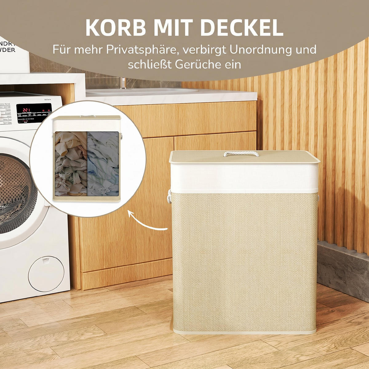 BAMBUS Cremeweiß - Hellbraun/Creme, Holz/Bambusholz (32/63/52cm) - HOMCOM