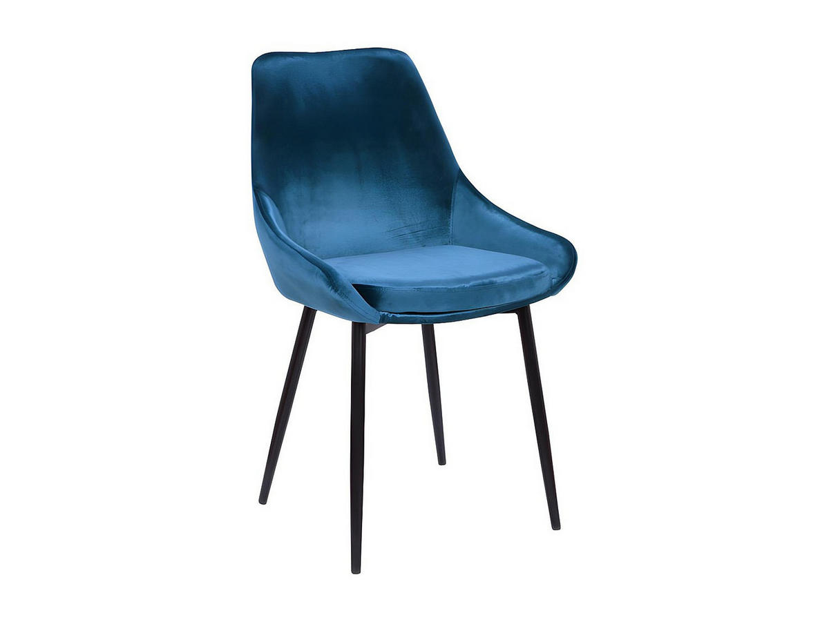 STUHL 2er-Set - Samt & Schwarzes Metall - Dunkelblau - MASURIE - Blau, Textil (56/85.5/49cm) - Vente-Unique