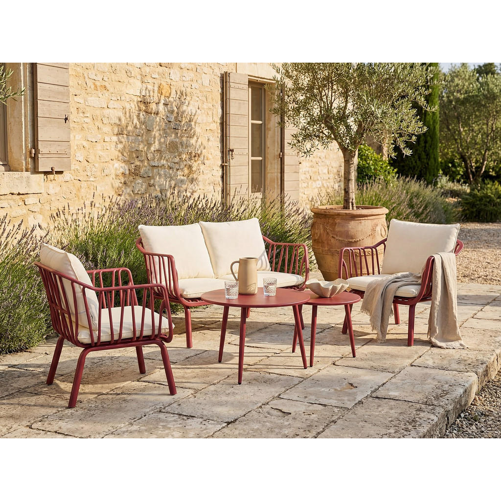 Thumbnail - Vente-Unique Gartensitzgruppe, Bordeaux, Metall, Uni, 4-Sitzer, Loungemöbel, Gartenlounge-Sets