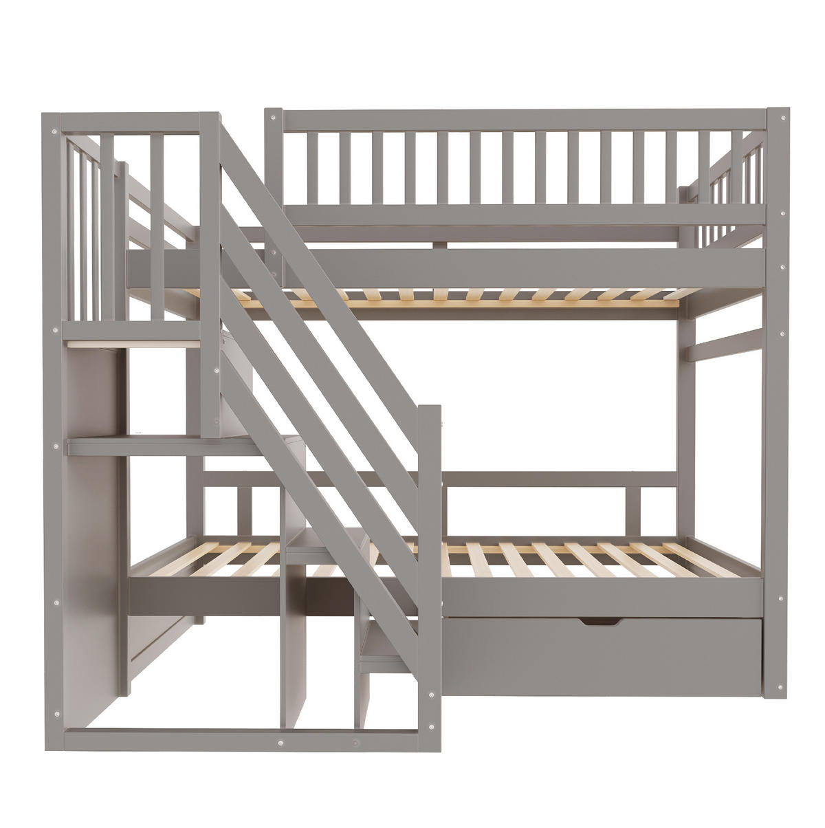 ETAGENBETT mit Stauraum 90x200 cm Massivholz Grau - Grau, Holzwerkstoff (90/200cm) - Beauniv