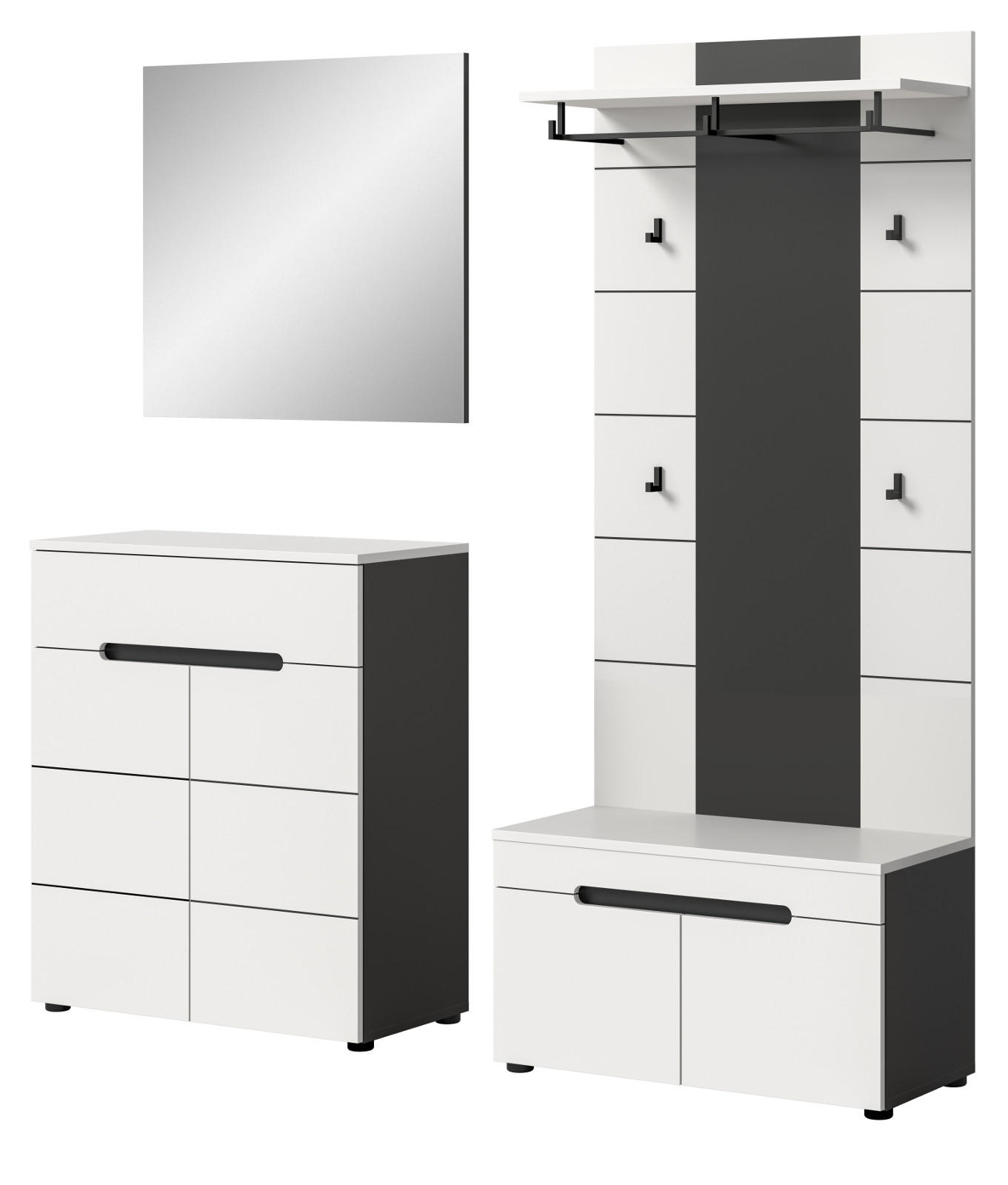 GARDEROBEN-SET 4-teilig weiß, grau 175 cm, Komplettset mit Soft-Close-Funktion, Cooper - Schwarz/Weiß, Glas/Holzwerkstoff (175/190/37cm) - Inn.Furn