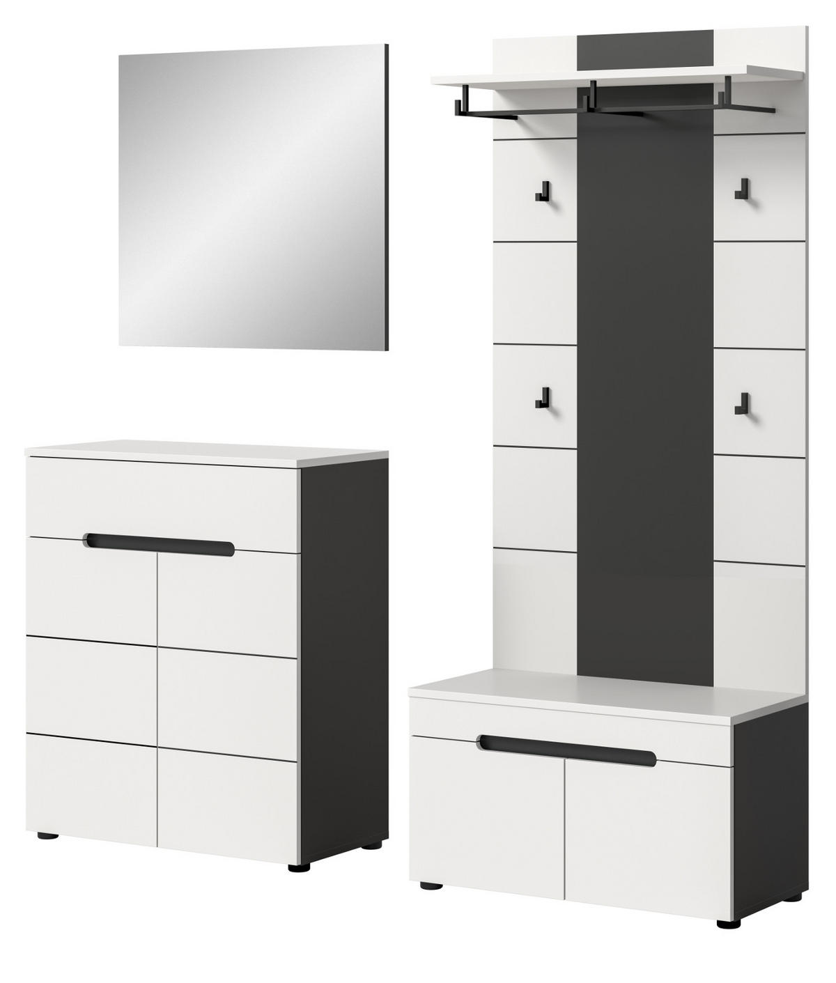 GARDEROBEN-SET 4-teilig weiß, grau 175 cm, Komplettset mit Soft-Close-Funktion, Cooper - Schwarz/Weiß, Glas/Holzwerkstoff (175/190/37cm) - Inn.Furn