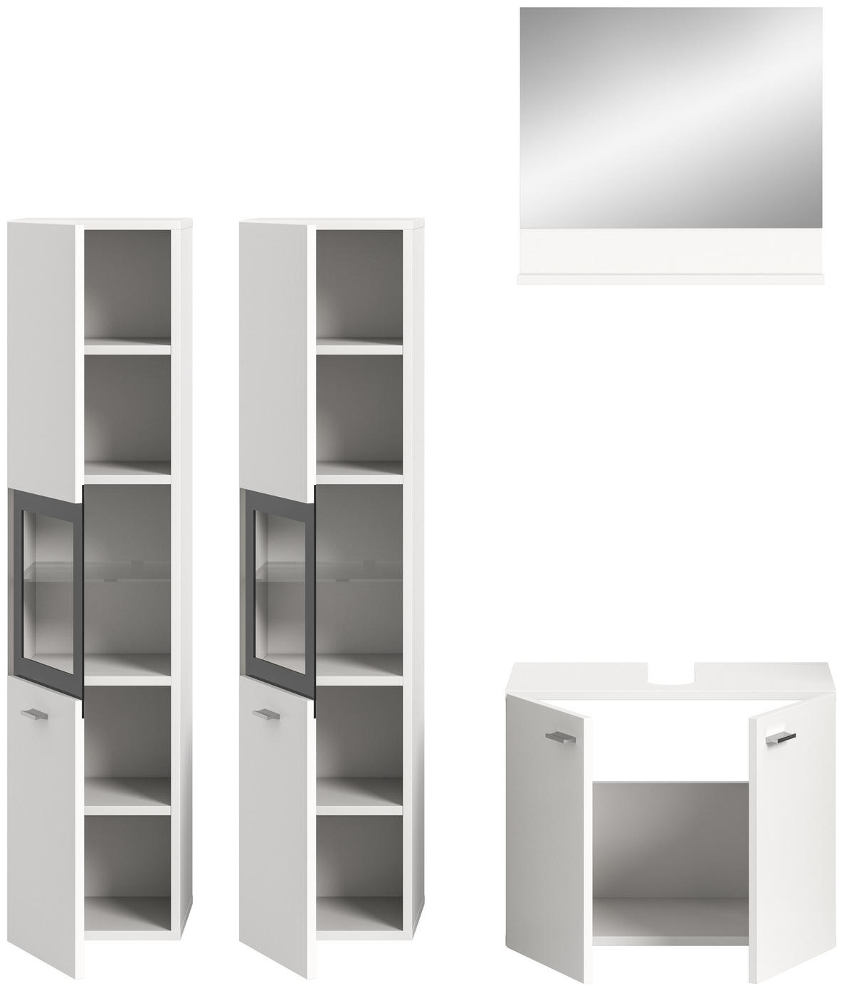 BADKOMBINATION 4tlg. Boston/Tampa Bad in weiß Nachbildung und schwarz B/H/T: 137x186x33 cm - Weiß, Holzwerkstoff (137/186/33cm)