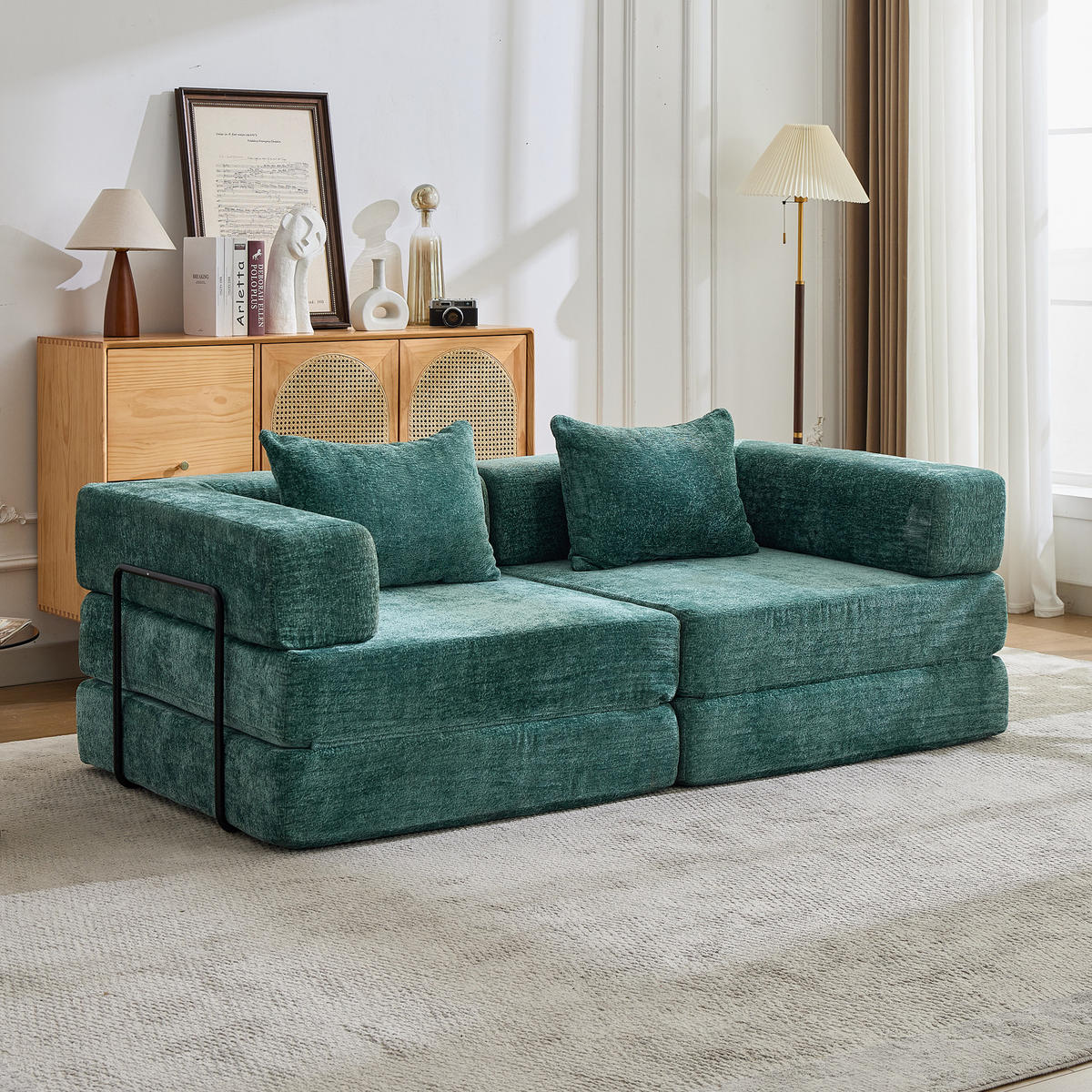 SCHLAFSOFA 2-in-1 faltbar mit Formrahmen, DE-42526, Dunkelgrün - Dunkelgrün, Textil (200/63/100cm) - ComfortXL