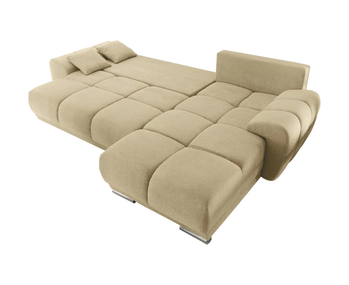 ECKSOFA beidseitig montierbar, Schlaffunktion mit Bettkasten - Chromfarben/Beige, Textil (289/189cm) - ed exciting design