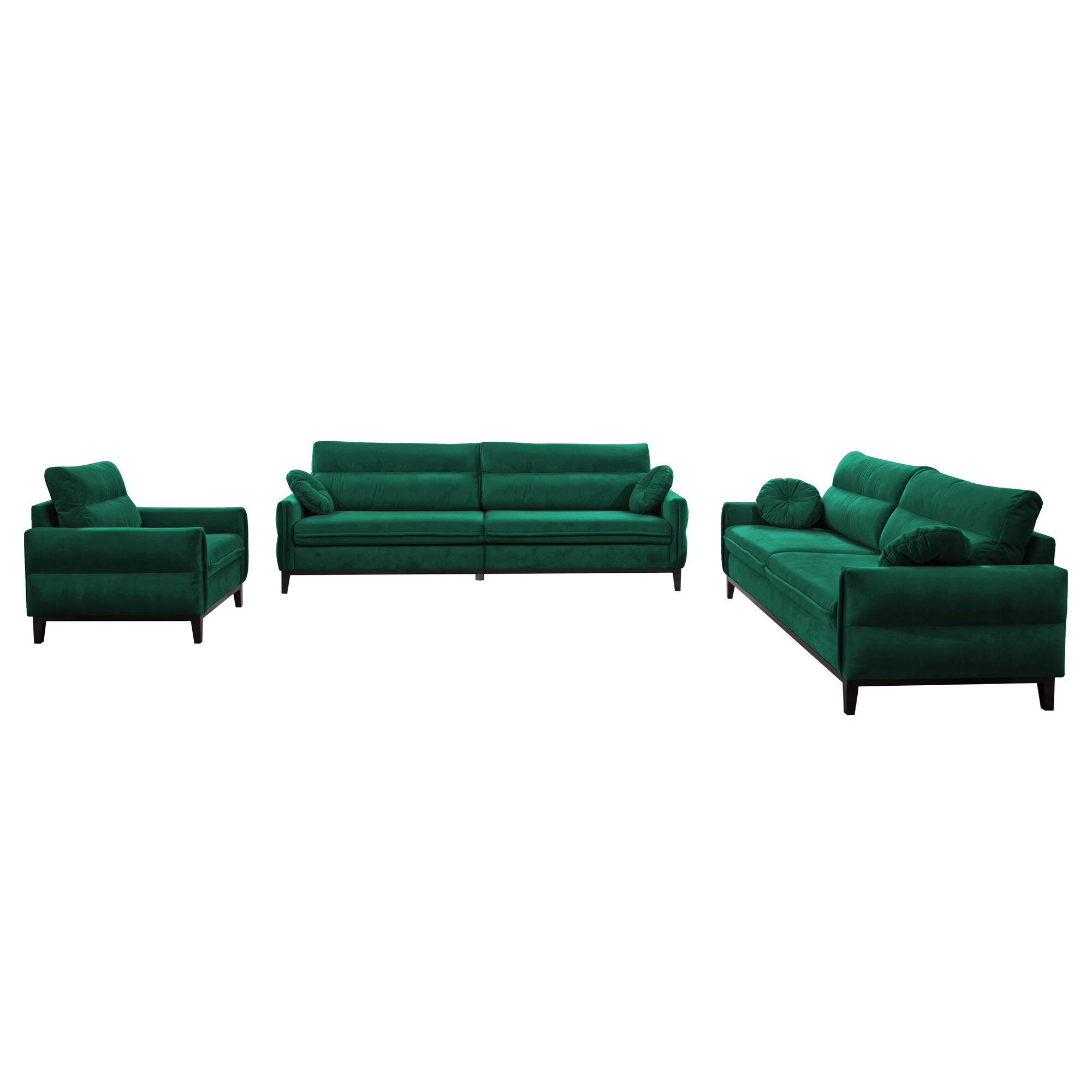 SITZGARNITUR Belweder, zwei Sofas+Sessel, Dunkelgrün, Velours - Wengefarben/Dunkelgrün, Holz/Textil (268/95/94cm) - Beautysofa