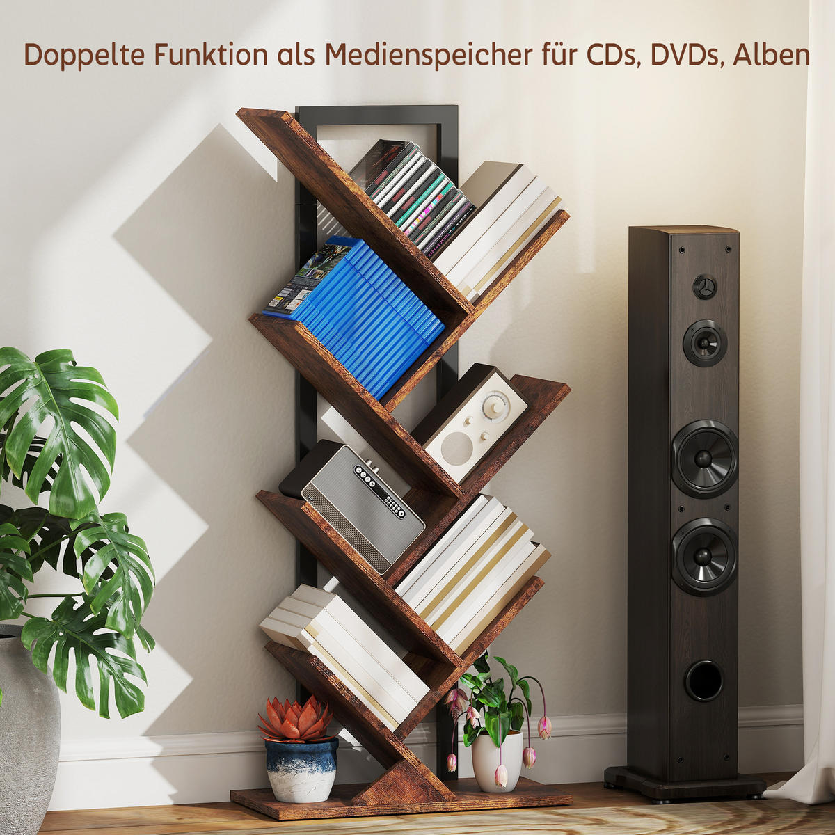 BÜCHERREGAL DE-09361 7 Ebenen in Baumform Rustikal Braun - Braun, Holzwerkstoff (24/109/50cm) - ComfortXL