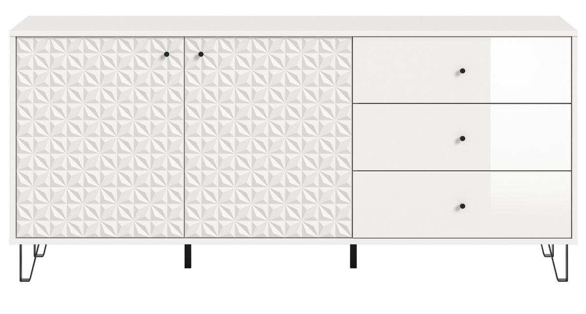 SIDEBOARD weiß Hochglanz 169 x 76 cm, Kommode mit 3D-Struktur - Weiß Hochglanz/Schwarz, Holzwerkstoff/Kunststoff (169/76/40cm) - Inn.Furn