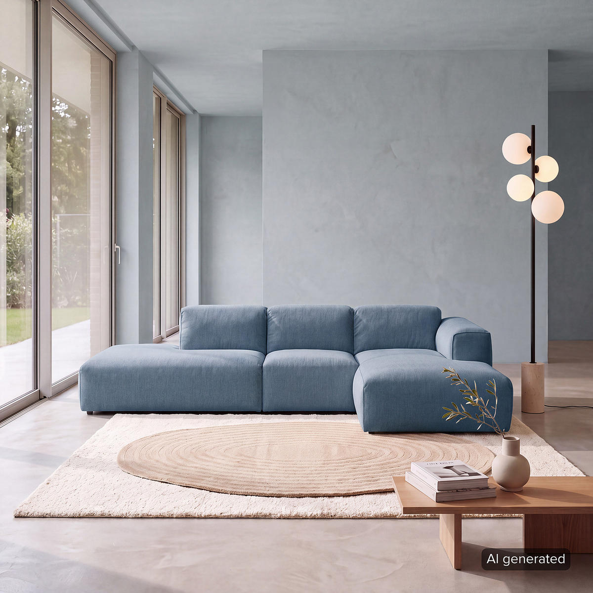 ECKSOFA mit Chaiselongue - Blaugrau/Schwarz, Kunststoff/Textil (290/173cm) - home24