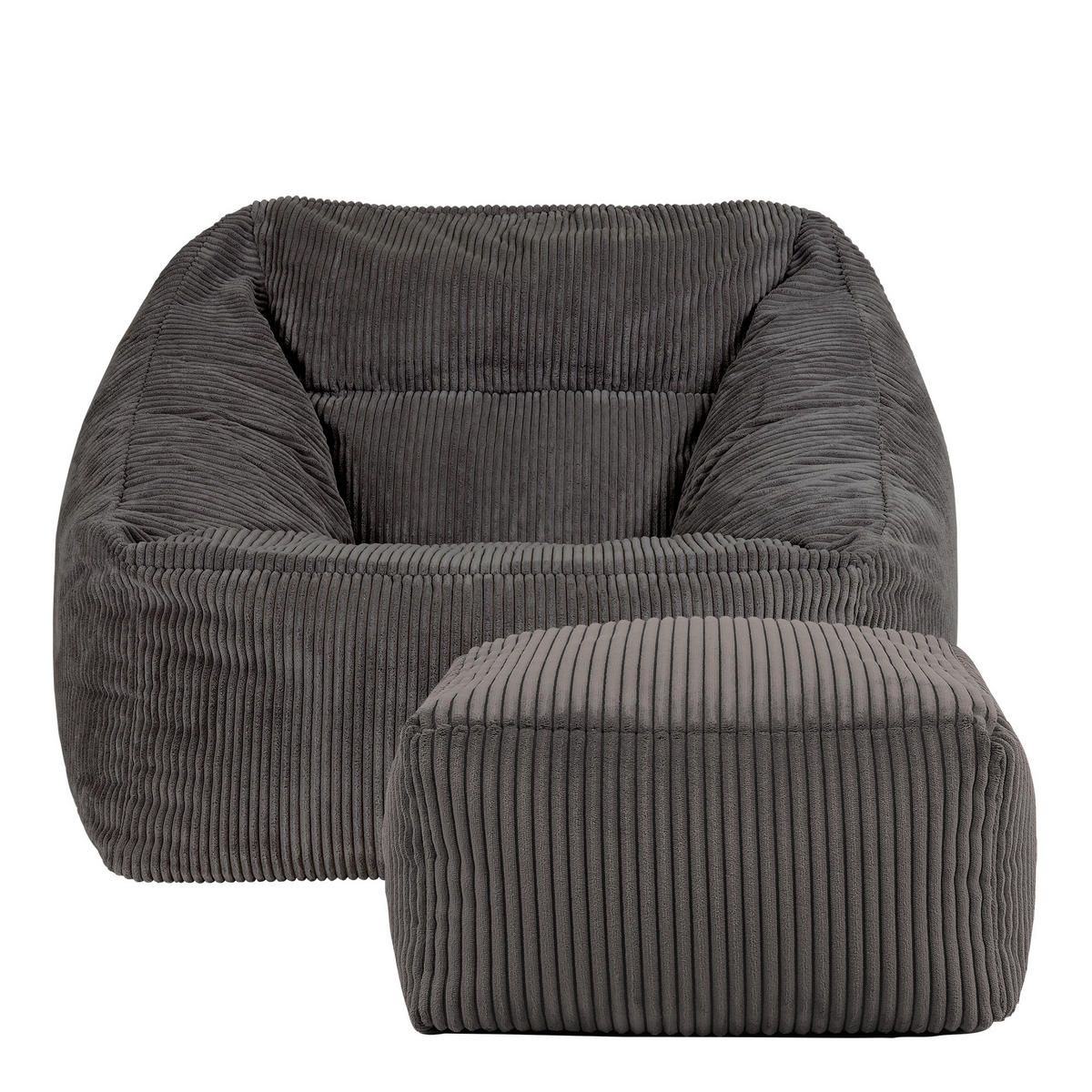 SITZSACK Cord Sessel Natalia mit Hocker - Grau, Textil (100/80/88cm) - icon