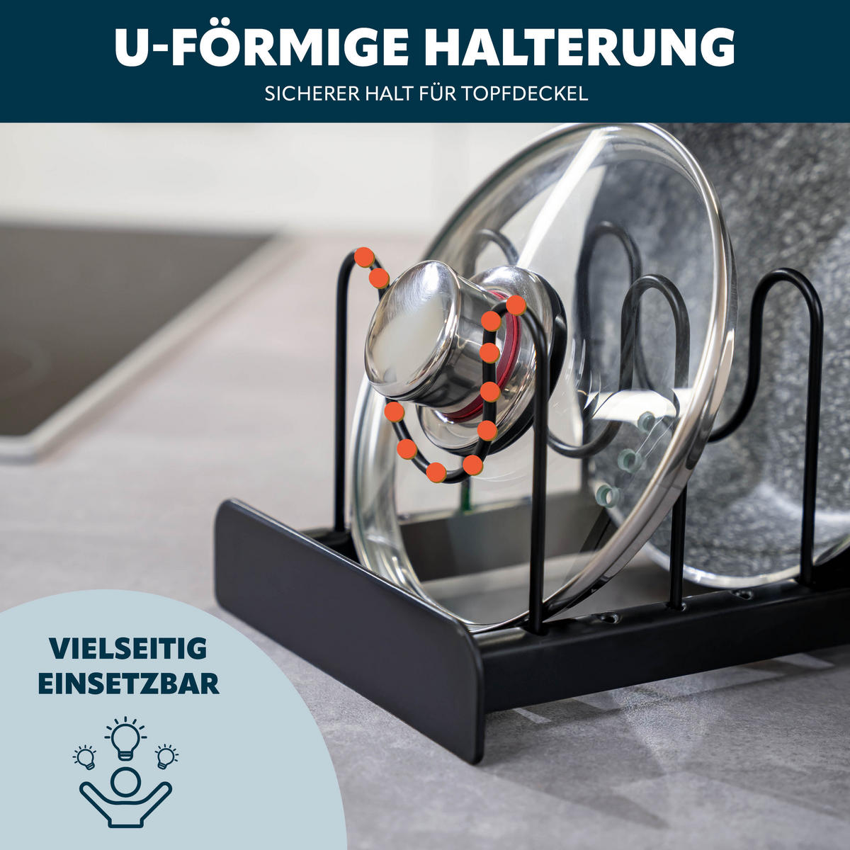 TOPFDECKELHALTER 2er Set, schwarz - Schwarz, Kunststoff - eluno