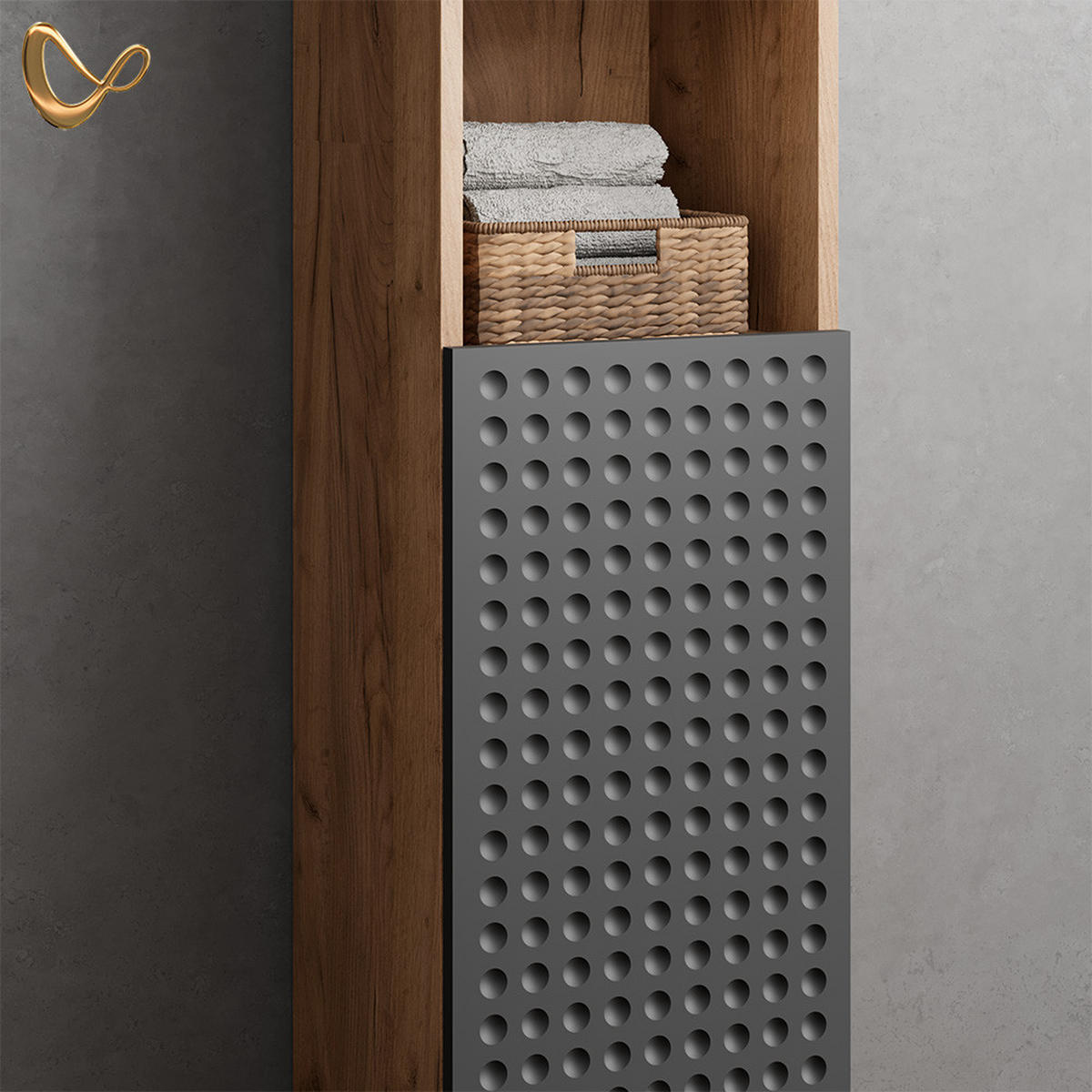 BADSCHRANK Ronco Anthrazit gepunktet 30 x 192 cm - Anthrazit/Eiche Wotan, Holzwerkstoff (30/192/30cm) - Livinity®