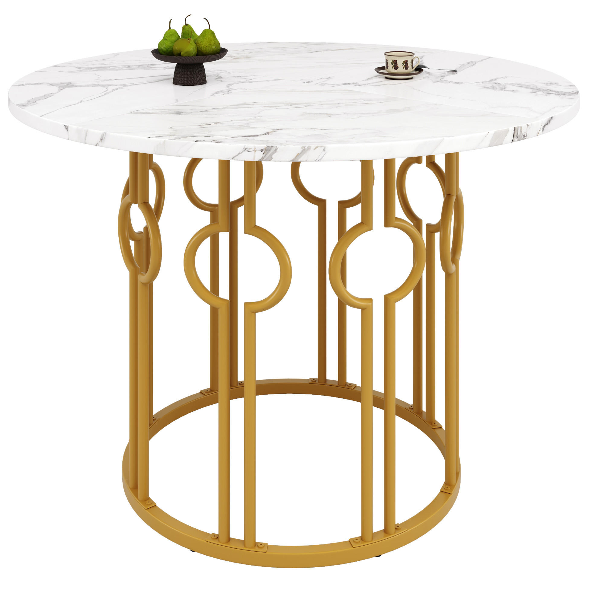 ESSTISCH 100x100x76 cm in Gold und Weiß aus MDF mit Metallbeinen - Weiß, Holzwerkstoff (100/100/76cm) - Modfu