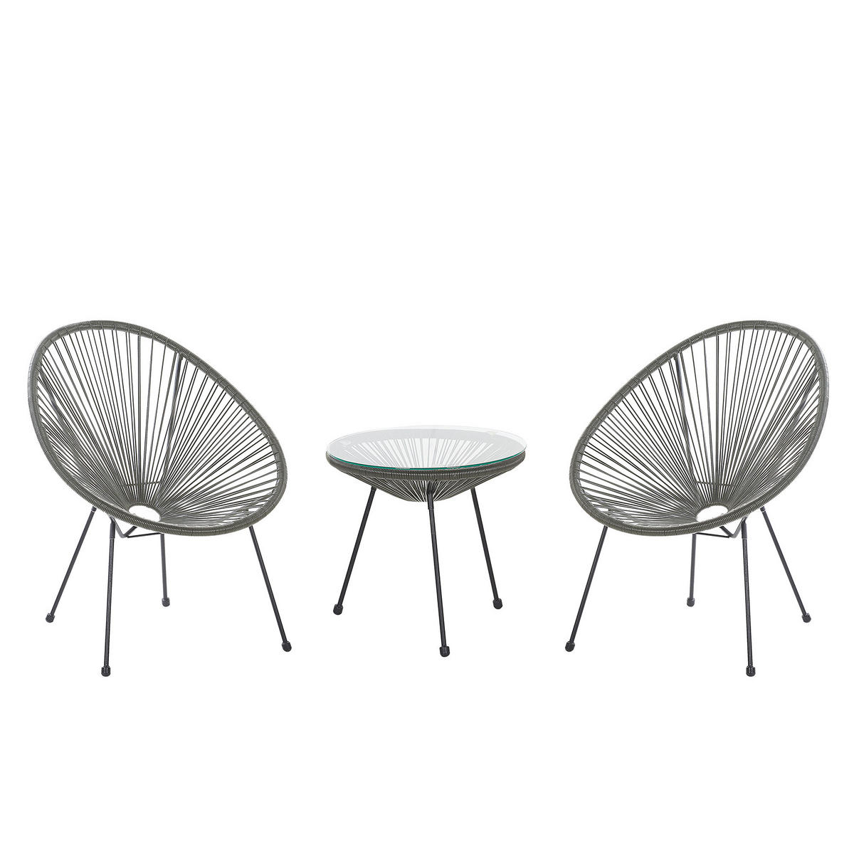 BALKONSET 2-Sitzer Rattan dunkelgrau Acapulco II - Dunkelgrau/Schwarz, Kunststoff - Beliani
