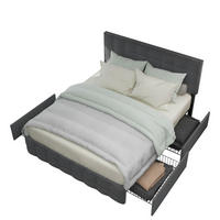 POLSTERBETT 140/200 cm grau aus Leinen mit 4 Schubladen und Matratze - Grau, Textil (140/200cm) - OKWISH