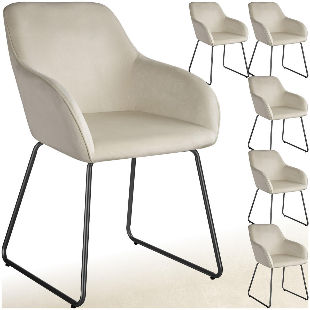 ESSZIMMERSTUHL Jeane,57 x 61 x 85,5 cm, Belastbarkeit 120 kg,Samtoptik creme/schwarz - Schwarz/Samtahornfarben, Kunststoff (57/85.5/61cm) - tectake