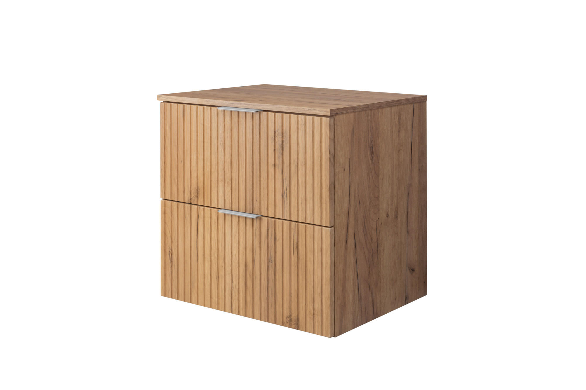WASCHBECKUNTERSCHRANK, Eiche Craft, 60 x 57 x 46 cm, silberner Griff + Arbeitsplatte - Eichefarben/Silberfarben, Holzwerkstoff (60/57/46cm) - 3XE LIVING