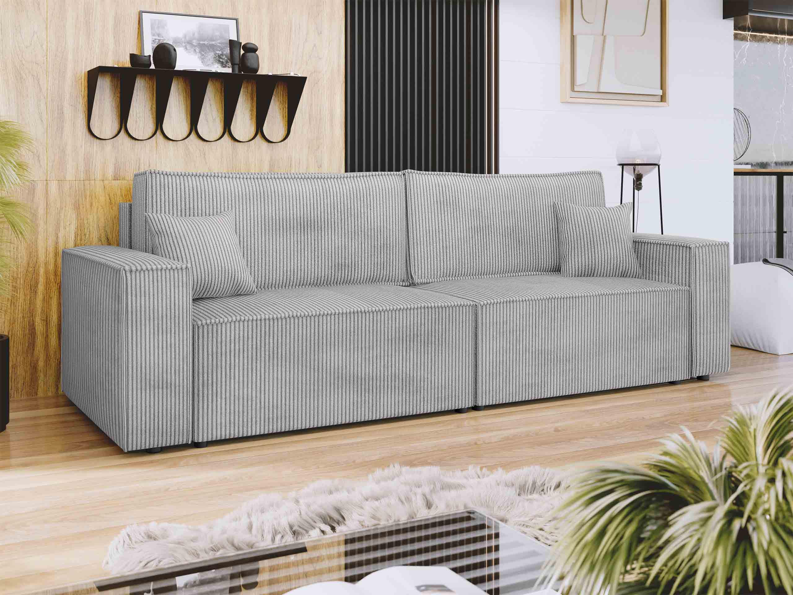 SCHLAFSOFA Karl Cord - Hellgrau/Schwarz, Holz/Kunststoff (245/82/90cm) - MIRJAN24