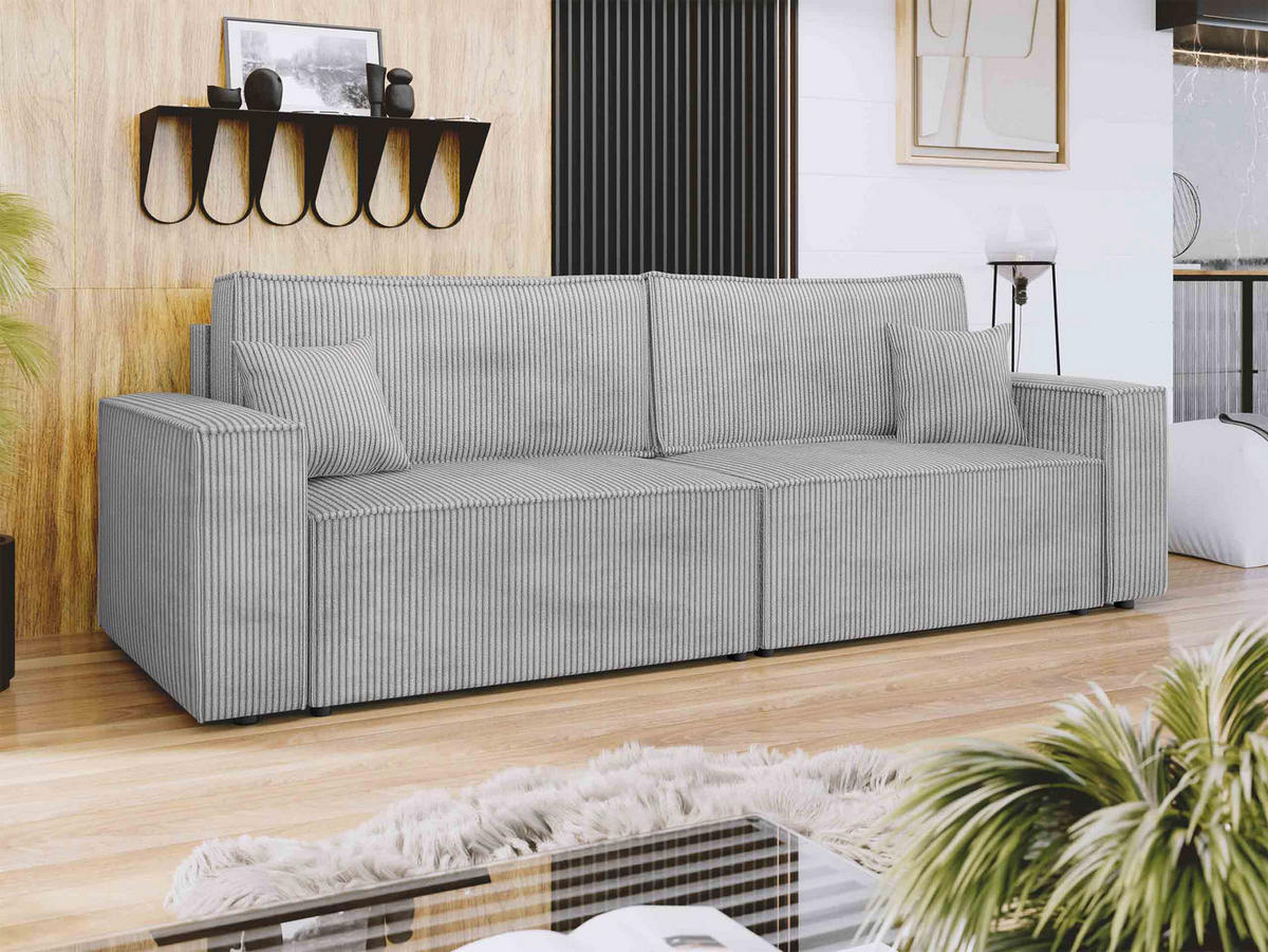 SCHLAFSOFA Karl Cord - Hellgrau/Schwarz, Holz/Kunststoff (245/82/90cm) - MIRJAN24