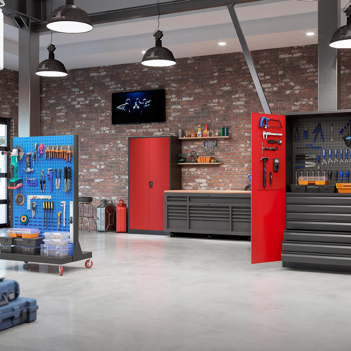 AKTENSCHRANK JAN 185x90x45 cm - Anthrazit/Rot, Metall (90/185/40cm) - Jan Nowak