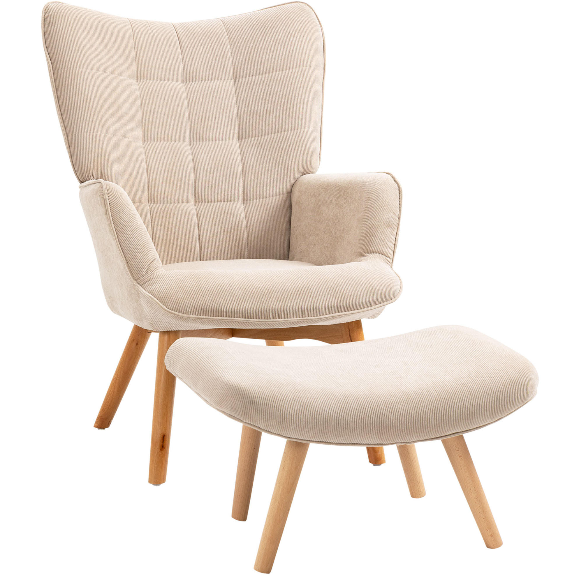 RELAXSESSEL 80/72/101 cm mit Hocker in Beige - Beige, Textil (80/101/72cm) - BEAOK
