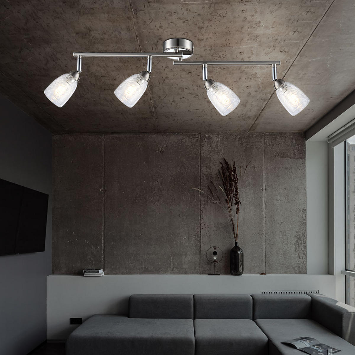 LED DECKENLEUCHTE CRASH Silber - Silberfarben, Glas (60/8.5/14cm) - Globo Lighting