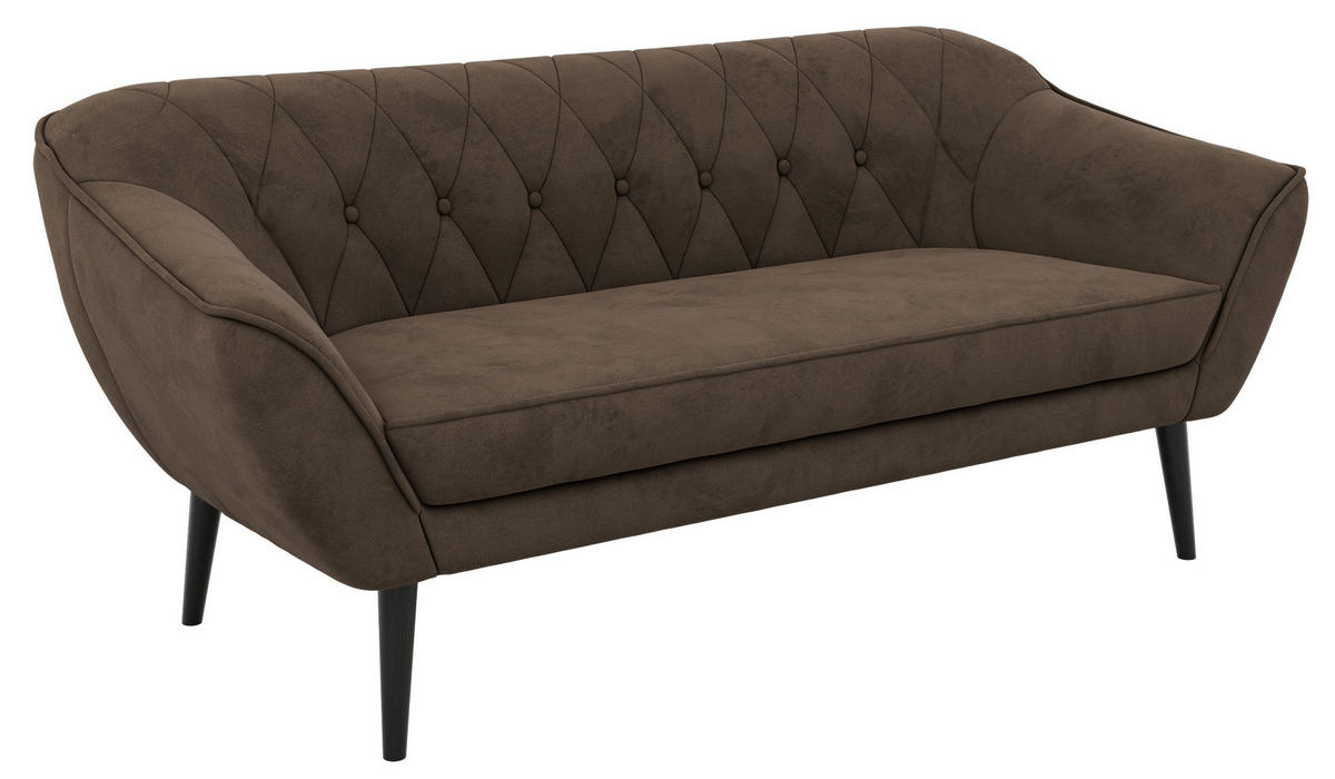 TŘÍMÍSTNÁ POHOVKA PIRS 3 - Hnědá Samet - Černé nohy - tmavě hnědá/černá, kompozitní dřevo/textil (180/75/74cm) - MKS