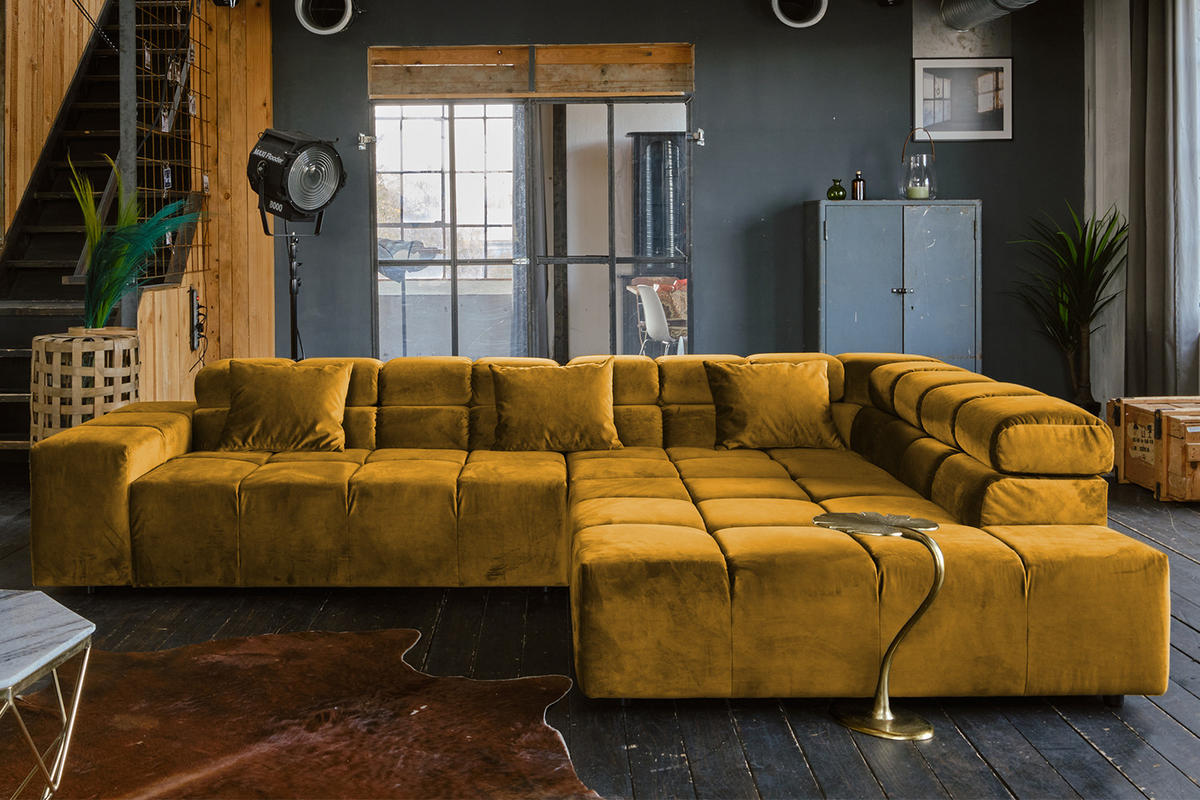 ECKSOFA MIT MOTORISCHEM SITZVORZUG NEVADA Gelb Velvet - Gelb/Schwarz, Textil (319/215cm) - KAWOLA