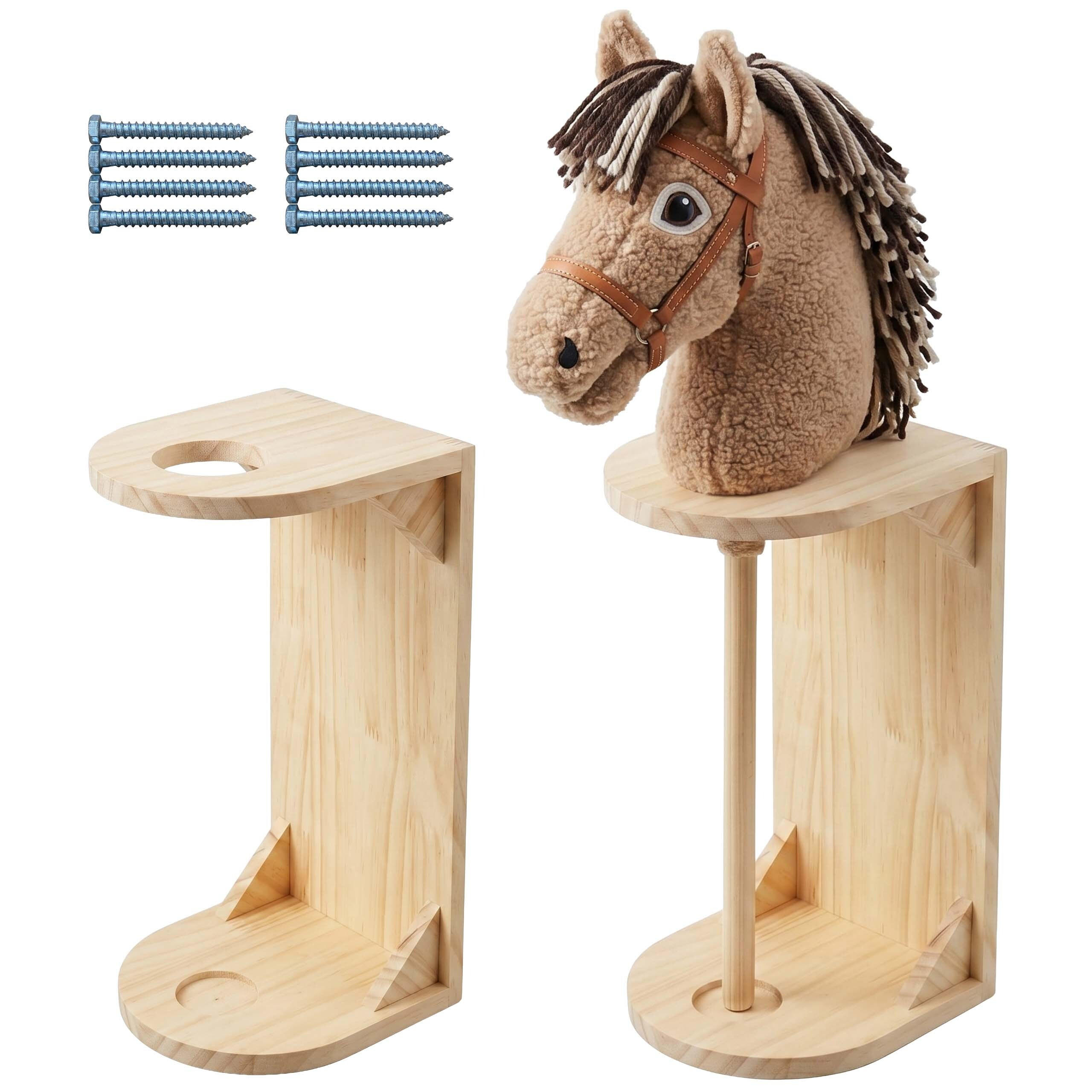 WANDHALTER Natur 2er-Set für Steckenpferd Kiefernholz 35 cm - Hellbraun, Holz (15/35/15cm) - Relaxdays