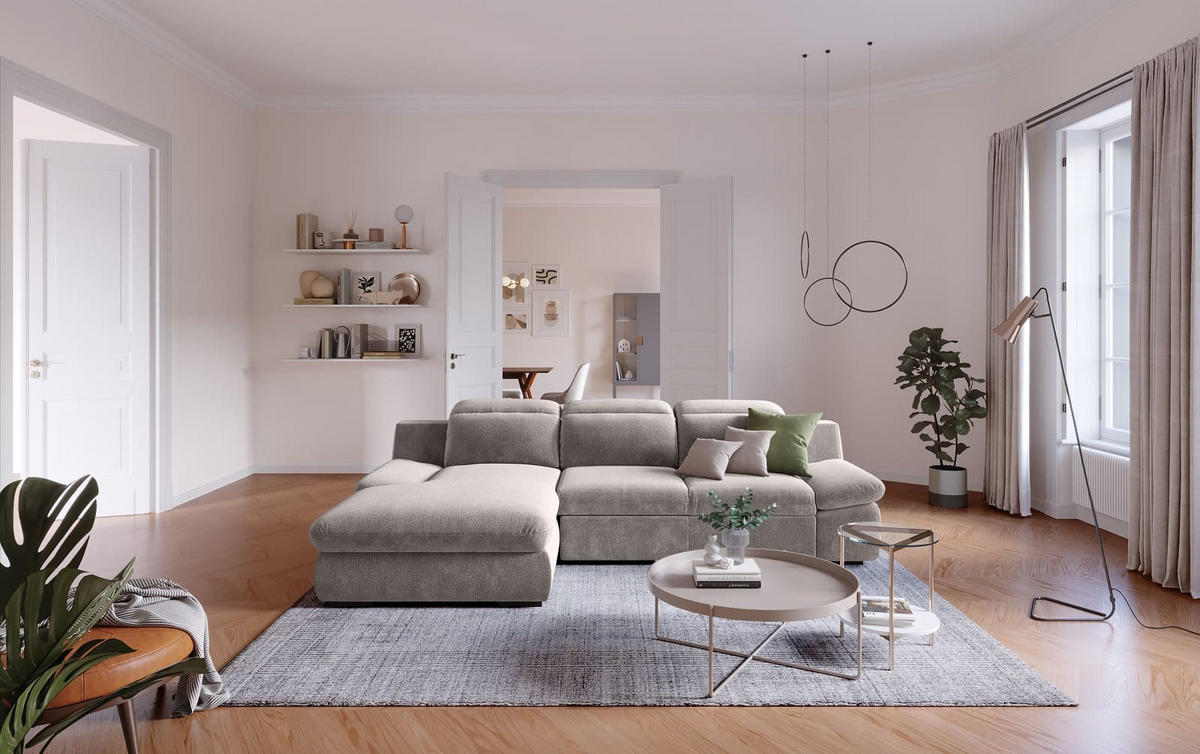 ECKSOFA mit Schlaffunktion und Bettkasten - Taupe, Kunststoff/Textil (276/168cm) - Cotta