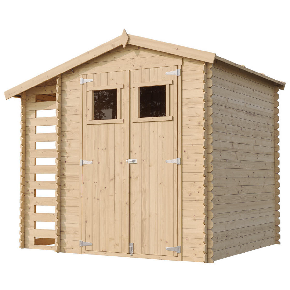 GARTENHAUS aus Holz mit Brennholzschuppen - imprägnierter Boden - 3,53 + 0,97 m2 - M386+M386G - Beige, Holz (256/218/206cm) - Timbela