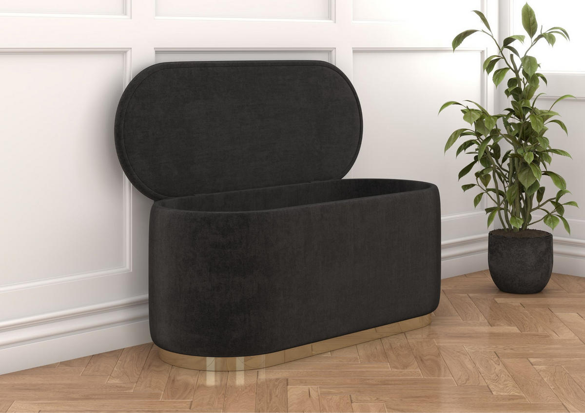 POUF Scarlett mit Stauraum, goldene Basis, 110/47/45 cm, Grau - Goldfarben/Grau, Holzwerkstoff/Textil (110/47/45cm) - Dancan