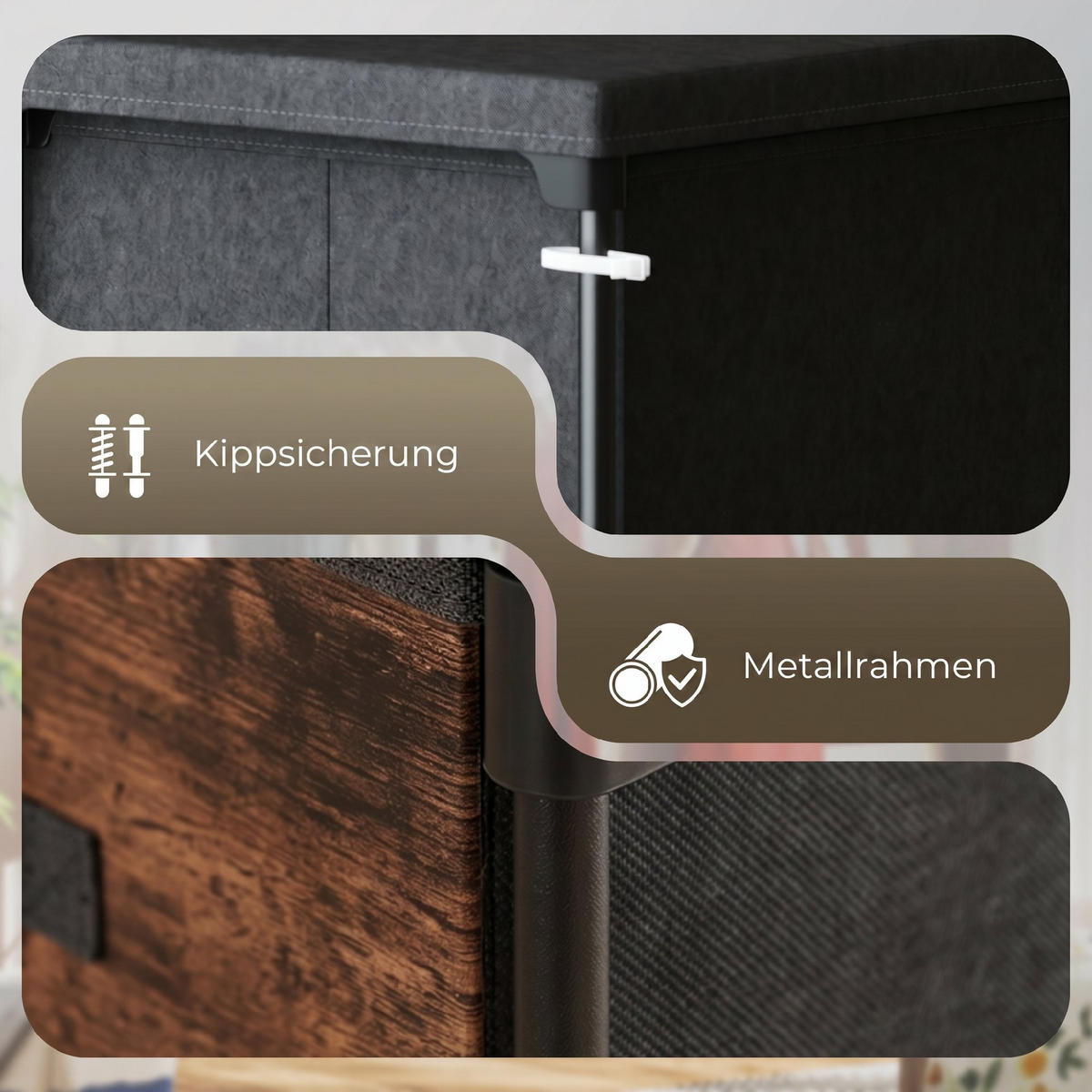 KOMMODE Polyester, Metall Rustikal-Braun - Schwarz/Braun, Kunststoff/Textil (30.5/100/84.5cm) - HOMCOM