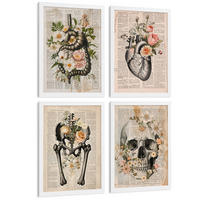 POSTER Set aus 4 Anatomie Mensch Botanische Drucke und mit Organen Herz Verdauungssystem Schädel und Becken Heimdekoration Größe Weißer Rahmen A3 - Weiß, Papier (29.7/42/3cm) - Nacnic
