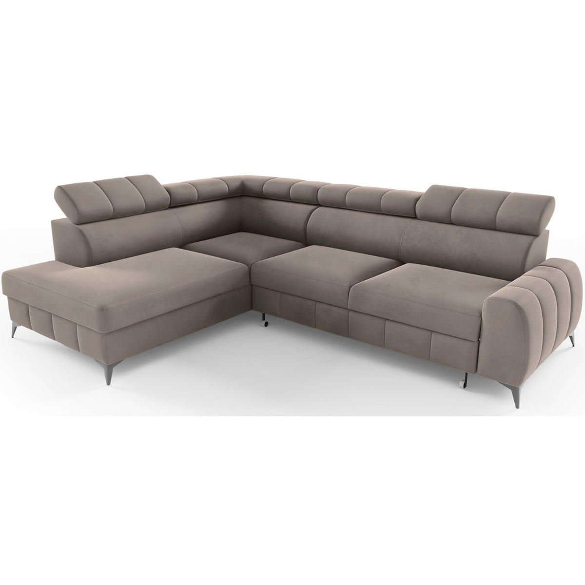 ECKSOFA London Hellbraun Velours - Hellbraun/Schwarz, Textil/Metall (274/203cm) - Selsey
