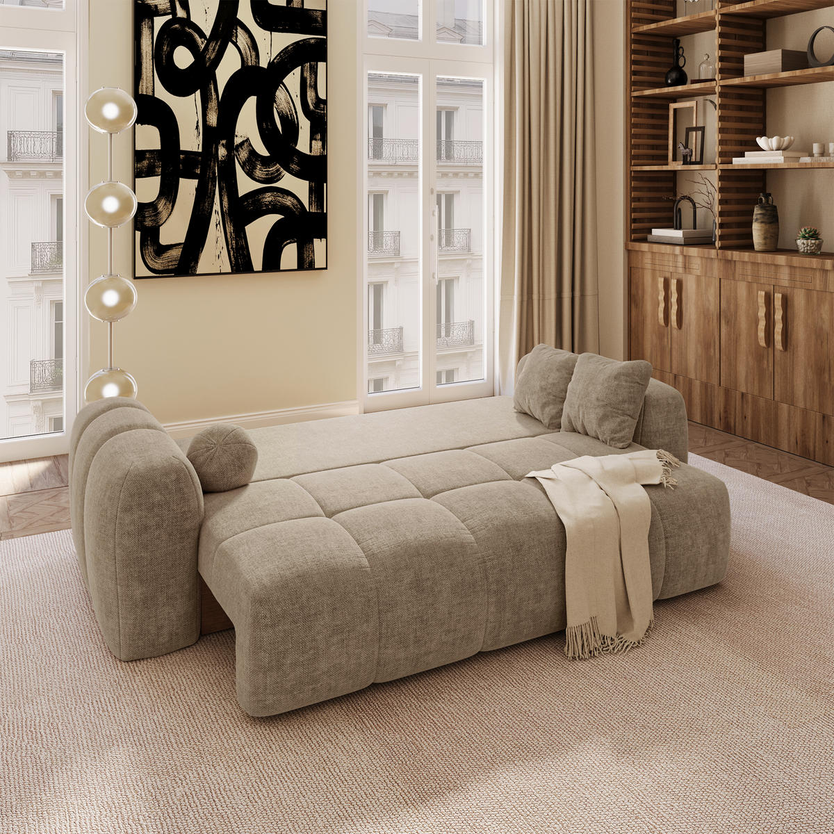 SCHLAFSOFA mit Stauraum SKY Köpergewebe Taupe 260cm - Taupe, Textil (260/75/100cm) - Premium Interiors