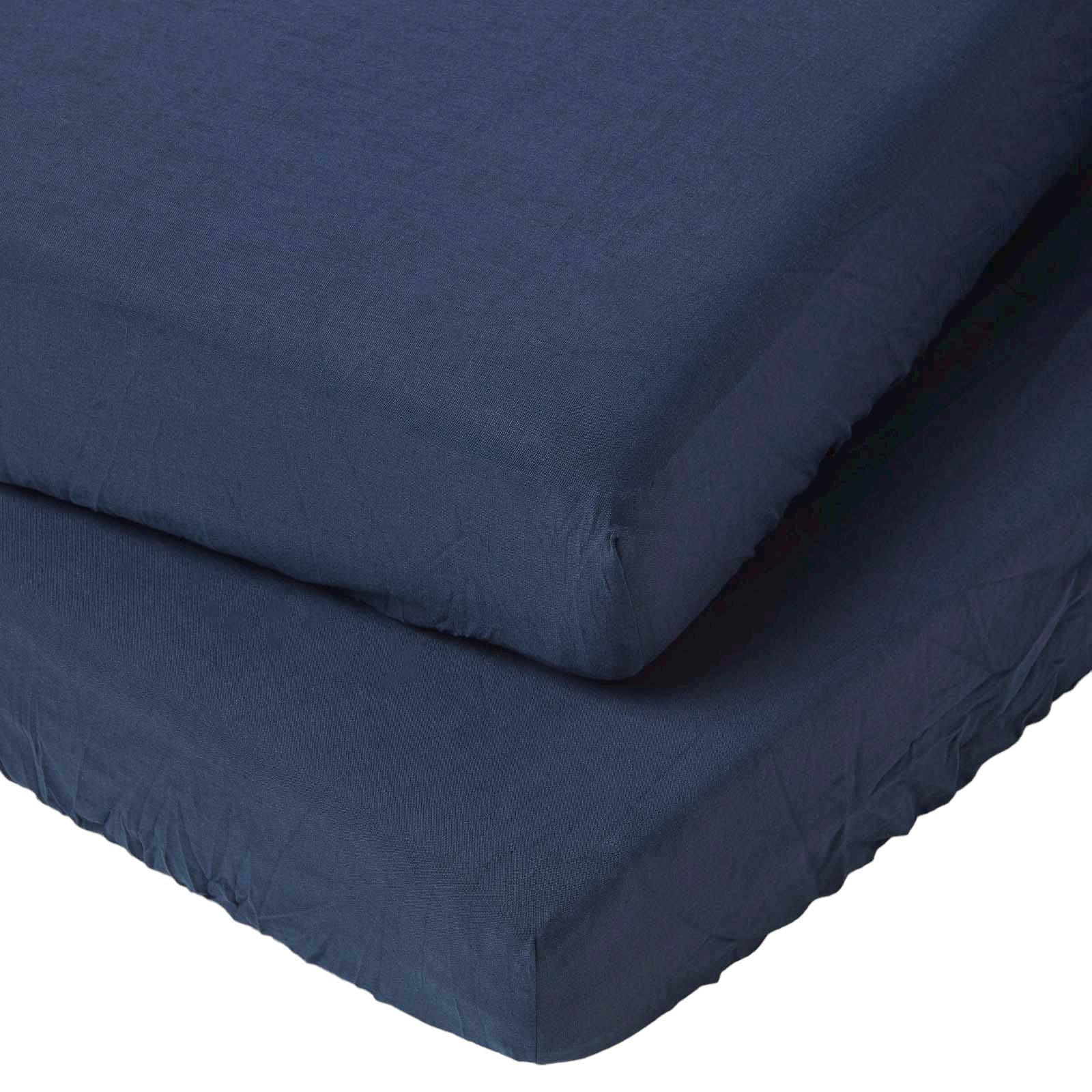 Homescapes Leinen-Spannbettlaken Blau 60x120 cm