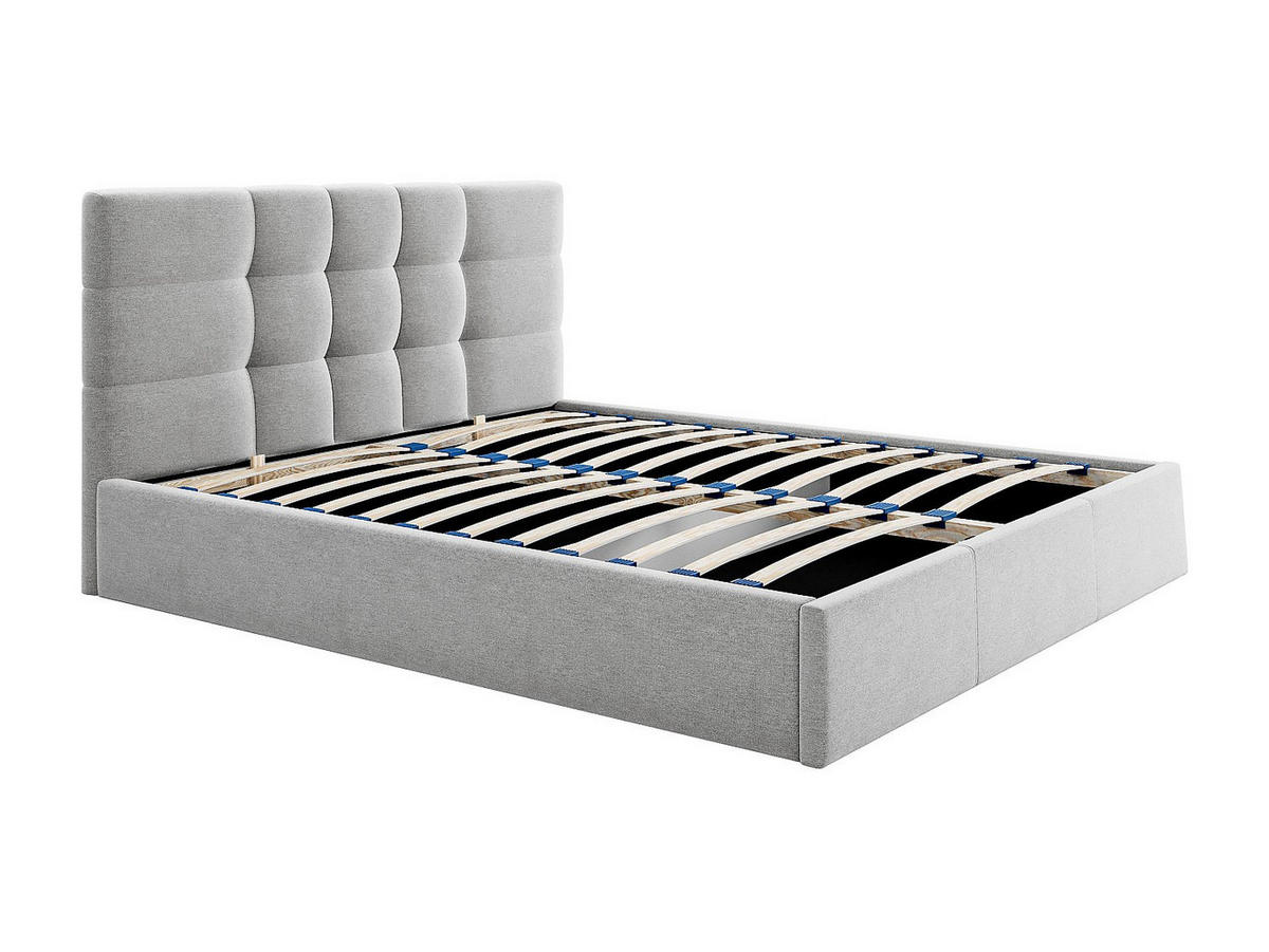 BETT mit Bettkasten - 2 Personen - Stoff - Hellgrau - - Hellgrau, Textil (160/200cm) - Vente-Unique