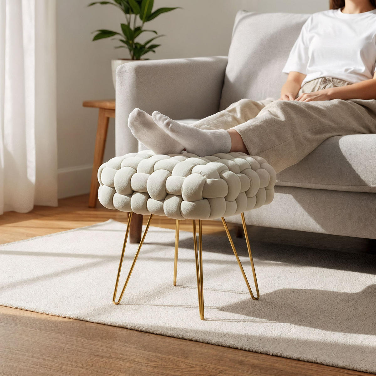 POLSTERHOCKER mit Stahlbeinen Creme 38/42/38 - Creme, Textil (38/42/38cm) - RAUMHIRSCH FURNITURE