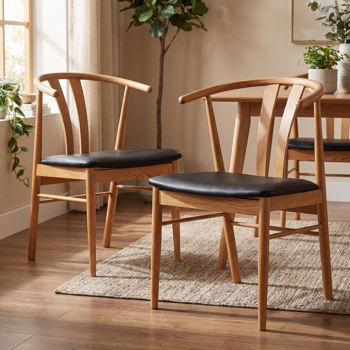 MATSTOL Andre 54 x 60 x 77 cm – ek/svart - Ekfärgad/Svart, Trä/Textil (54/77/60cm) - ebuy24