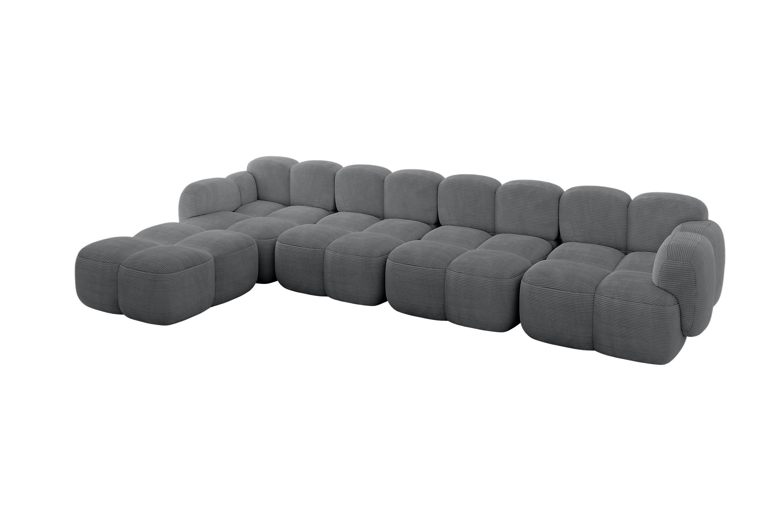 ECKSOFA modulares Sofa Links Miko-L3 390x205x75 Dunkelgrau Cord - Graphitfarben/Schwarz, Holzwerkstoff/Kunststoff (390/205cm) - ALTDECOR