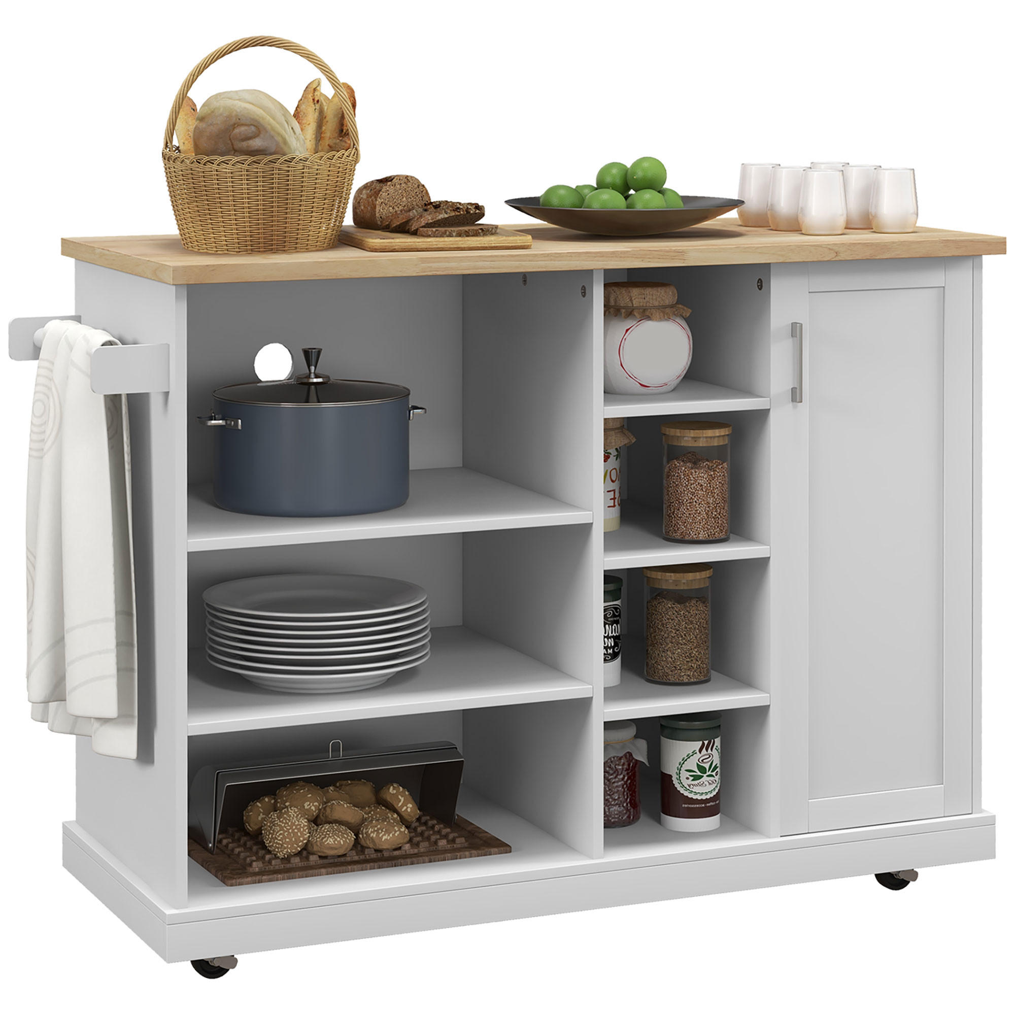 KÜCHENINSEL DE-11069 7 offene Fächer Weiß/Holz - Weiß, Holzwerkstoff (129/93/51cm) - ComfortXL