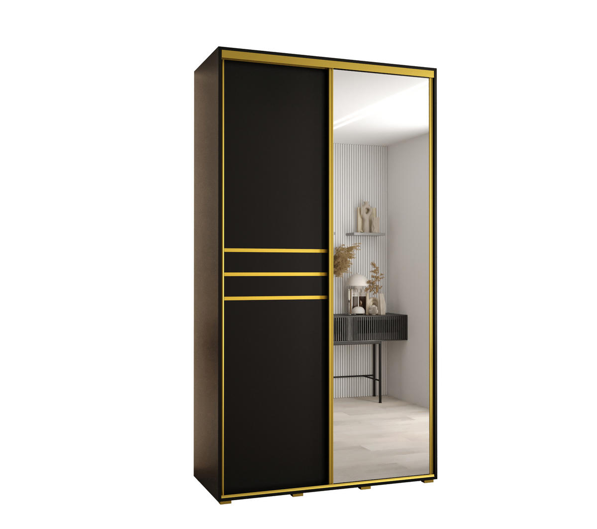 SCHWEBETÜRENSCHRANK 235,2/130/45 2-türig - Goldfarben/Schwarz, Holz/Metall (130/235/45cm) - Abiks Möbel