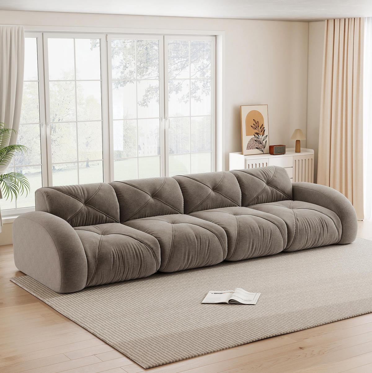 POHOVKA modulárna bezrámová zo ženilky, taupe - taupe, textil (95/76/358cm) - Flora Grace