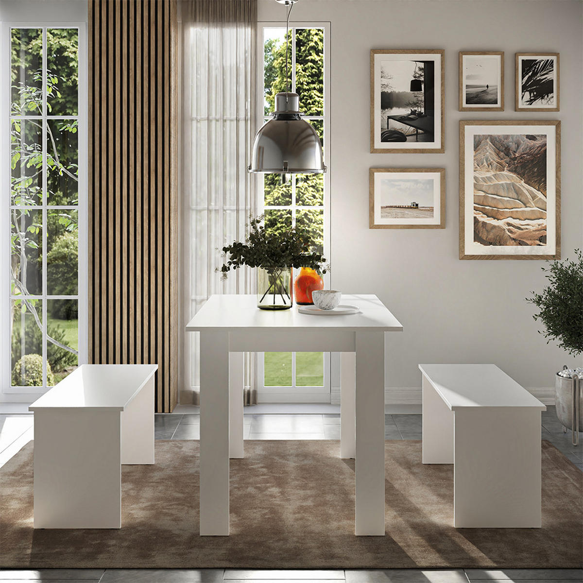 ESSTISCH SET Sentio Weiß 112 x 73.6 cm mit 2 Bänken - Weiß, Holzwerkstoff (112/73/73.6cm) - Vicco