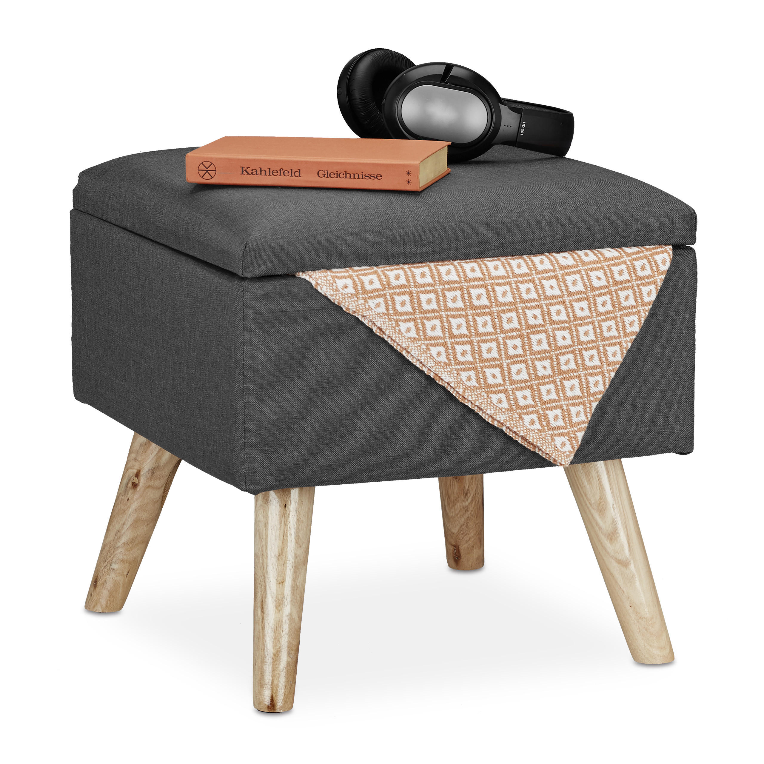 HOCKER - Grau, Holz/Holzwerkstoff (40/40/40cm) - Relaxdays