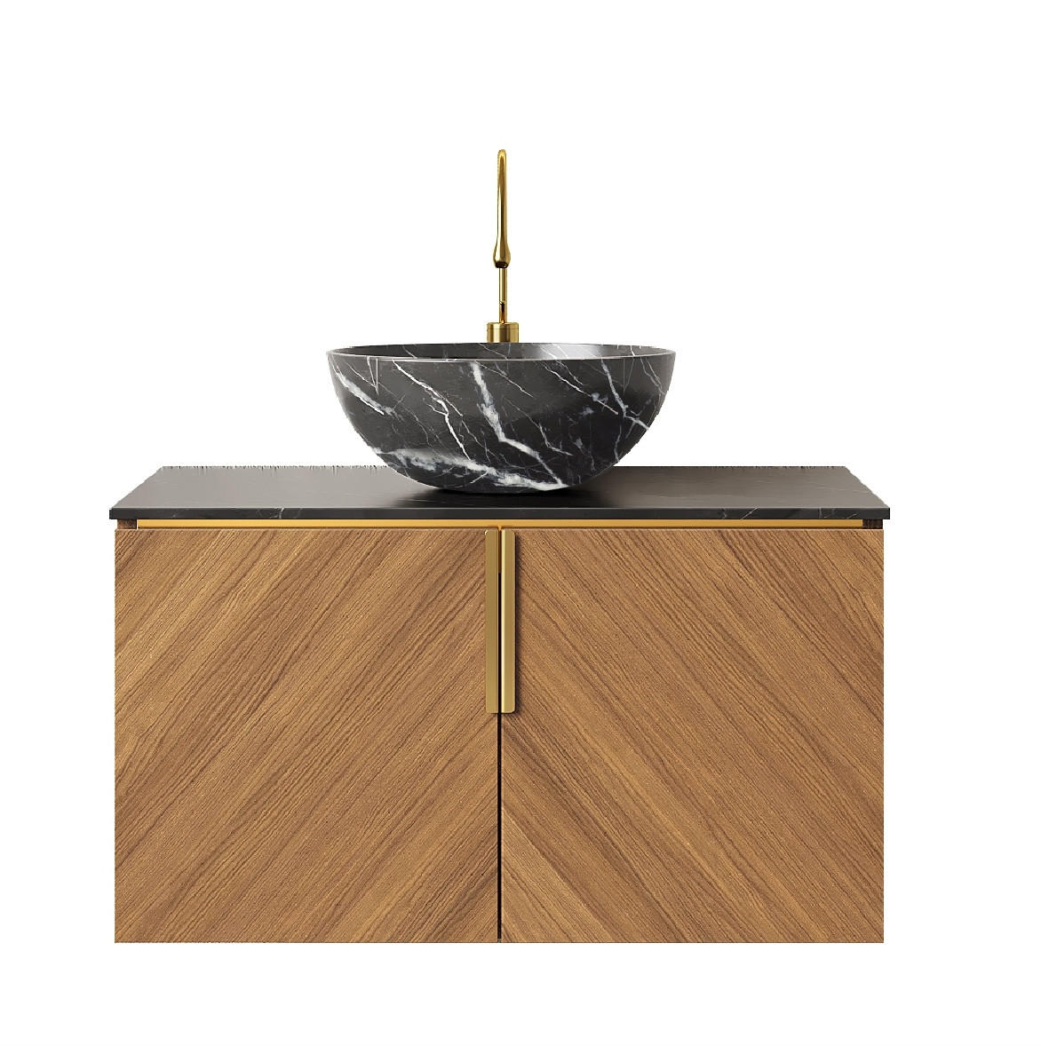WASCHTISCH 76 cm Wandmontage Schwarz/Braun Eiche 2-türig - Schwarz, Holzwerkstoff (50/55.1/76cm) - Beauniv