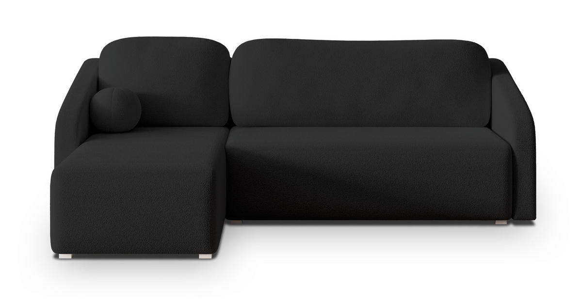 ECKSOFA MARELLO Schwarz Boucle-Stoff mit Schlaffunktion - Schwarz, Holz (220/143cm) - MASSENO