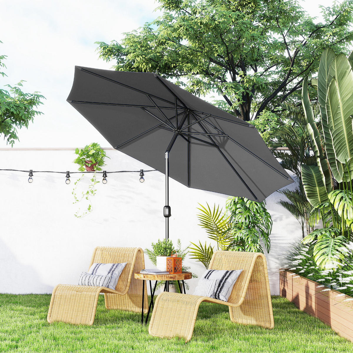 SONNENSCHIRM DE-11357 neigbar, mit Kurbel, Ø 3 m Grau - Dunkelgrau, Metall (295/295cm) - ComfortXL
